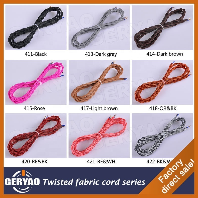 Red black twisted pair fabric textile cable braided for pendant lamp, cotton cloth covered wire for ceiling lamp