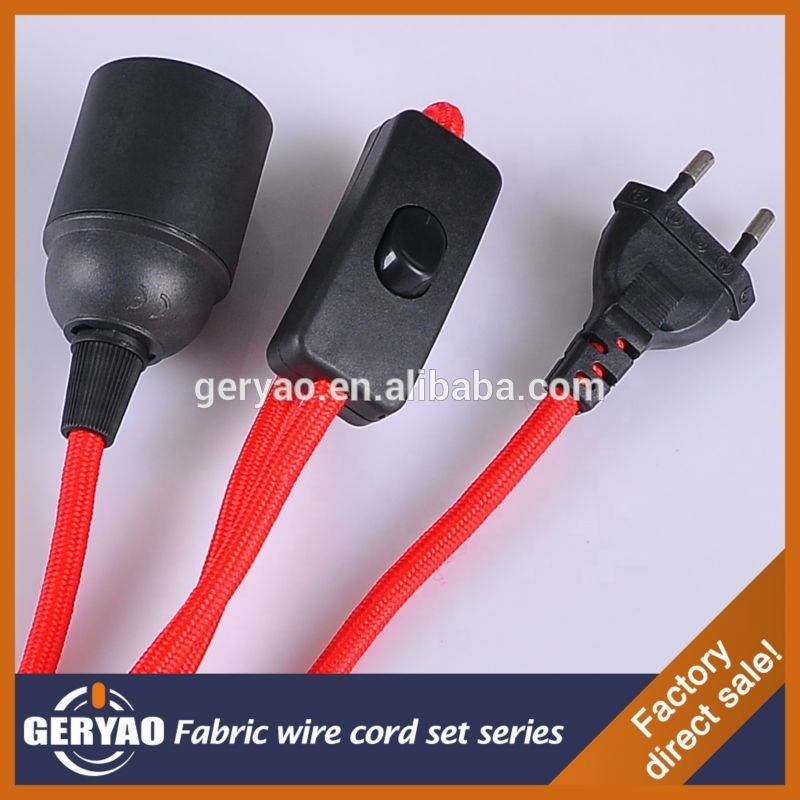 Coloured fabric textile electrical wire with plug, on off switch, E27 lamp holder