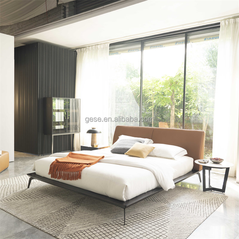 Italian brand luxury design high-end bedroom furniture real Genuine Leather bedroom bed