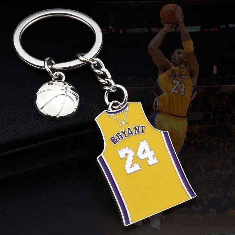 Custom Kobe Bryant Messi basketball football star uniform metal sports keyrings T-shirts key chain NBA jersey keychains