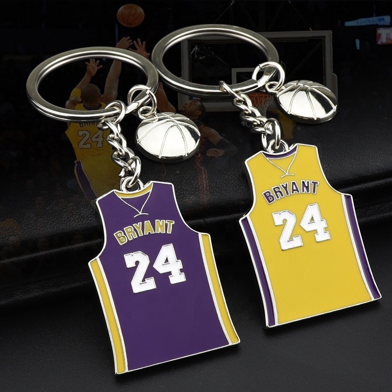 Custom Kobe Bryant Messi basketball football star uniform metal sports keyrings T-shirts key chain NBA jersey keychains