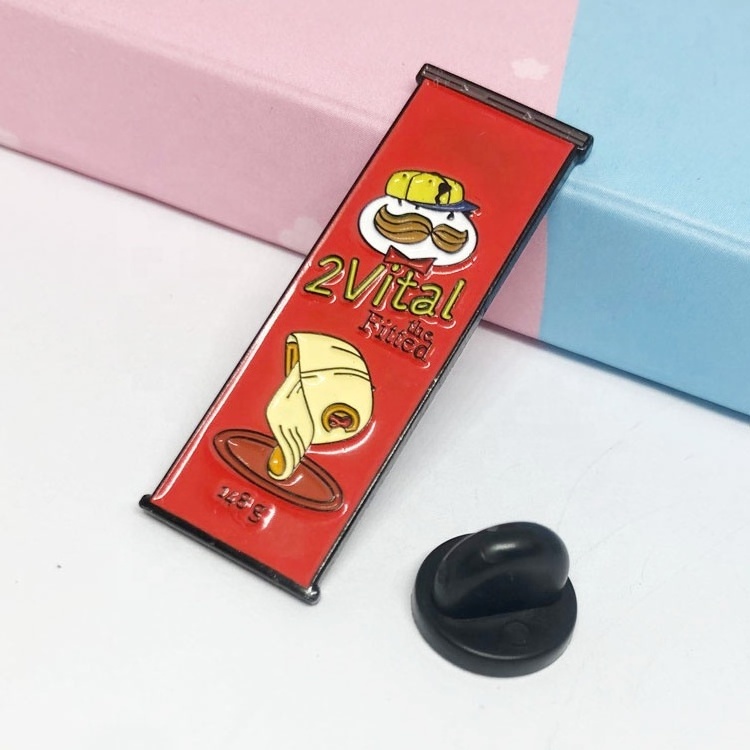 Custom metal promotional design your own funny packing mini box soft enamel lapel pin emblem badge for hat