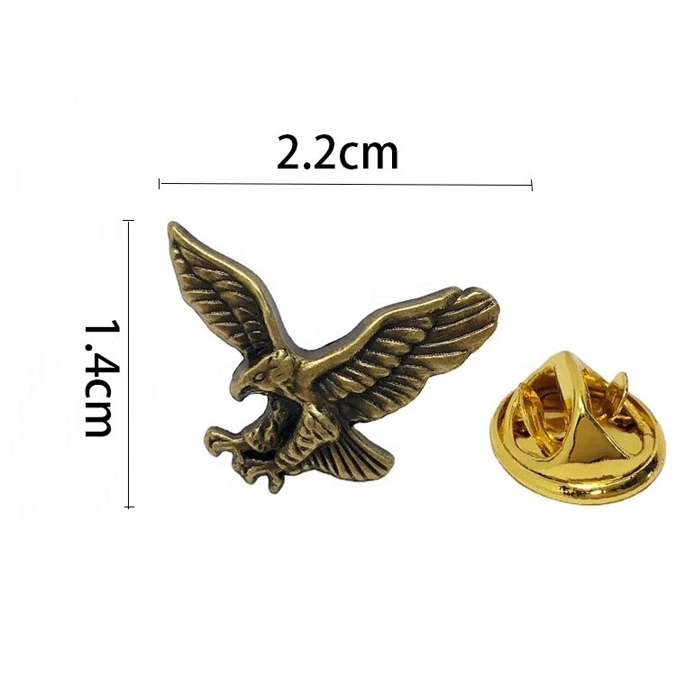 OEM trendy metal embossed bird shape lapel pin 3D mini gold eagle badge emblem