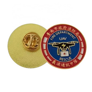 Custom design metal round soft enamel fire department rescue lapel pin government badge