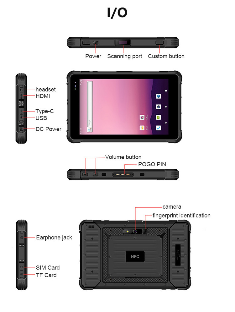 10 inch IP67 Waterproof RJ45 USB 4+64GB POGO PIN 1000 nits Optional Rugged Android 10 Tablet