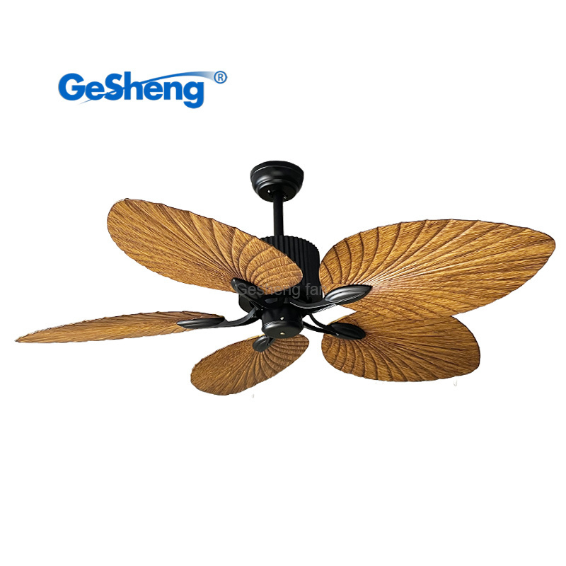 Retro antique style tropical 52 inch celling cieling fan ABS palm leaf blades dc remote control decorative ceiling fan