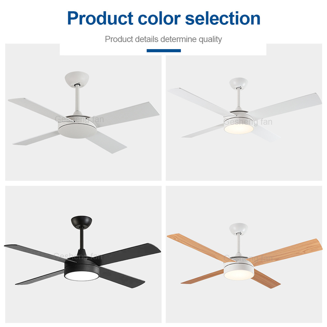 Modern premium commercial indoor 220v 52 inch white 4 plywood blades dc remote control ceiling fan with light