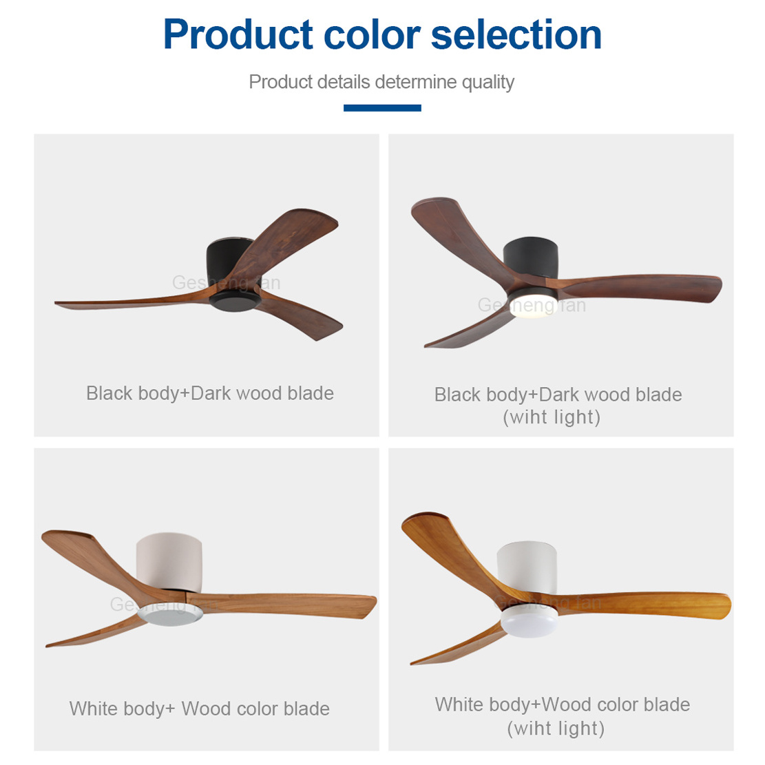 Morden roof ceeling seeling fan 3 blades dc remote control inverter fandelier wood ceiling fan light