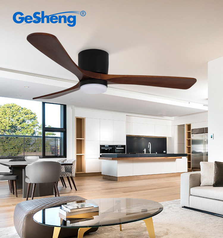 Modern Style Simple Restaurant 52Inch Solid Wood Blade Fan With Remote Control Led Ceiling Fan Light