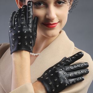 Fashion outdoor riding women smartphone ladies party opera rivet real leather gloves spike