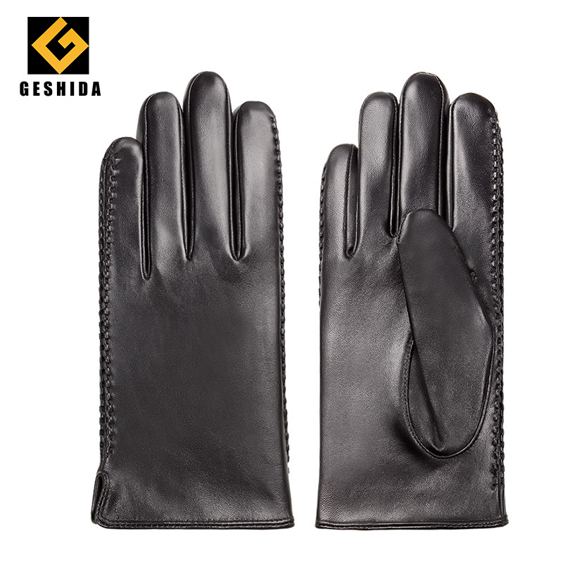 Wholesale cycling warm winter phone cuero leather fashion man black pu gloves for motorcycle