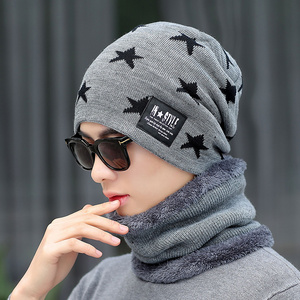 Thermal Handsome Winter Knitted Hats and Scarves Sets Plush Lining Hats