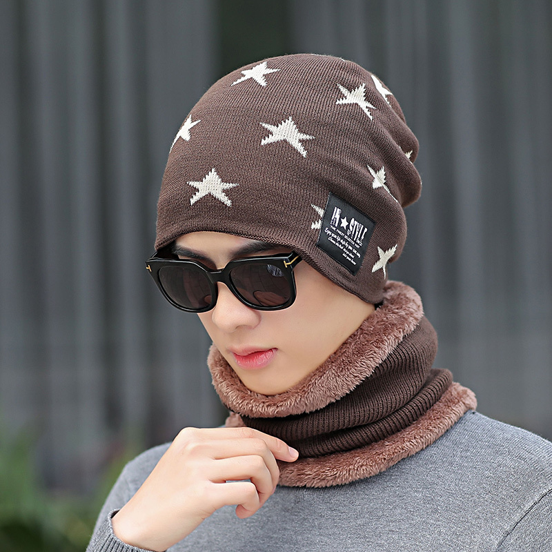 Thermal Handsome Winter Knitted Hats and Scarves Sets Plush Lining Hats