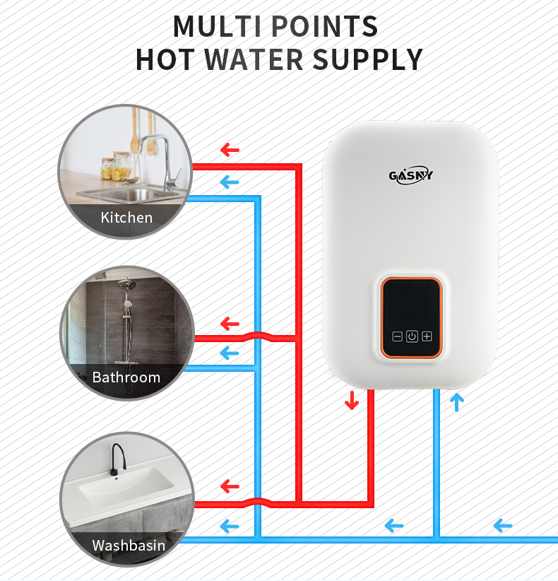 Wholesale Price 6000W  Smart Kitchen Instant water heater bathroom tankless hot mini electric water heater for shower