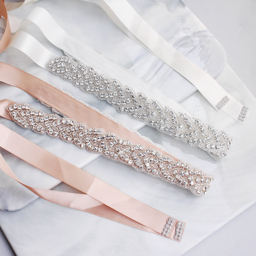 Rhinestone Wedding Belt Silver Rhinestone Belts  Crystal Bridal Beaded Belts for Formal Dresses