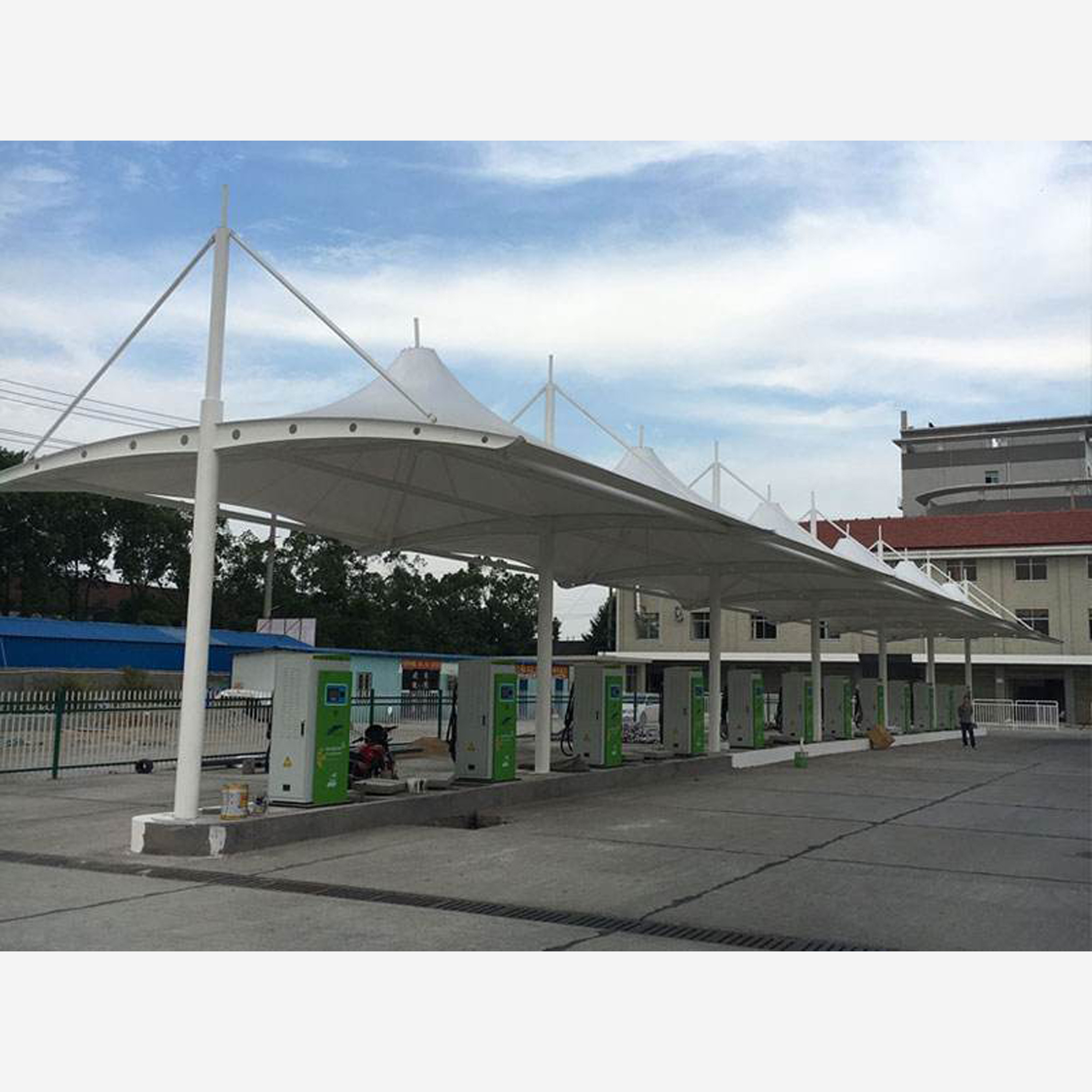 PVDF car parking shed garage sun shade canopy sheds for electric vehicle charging stations