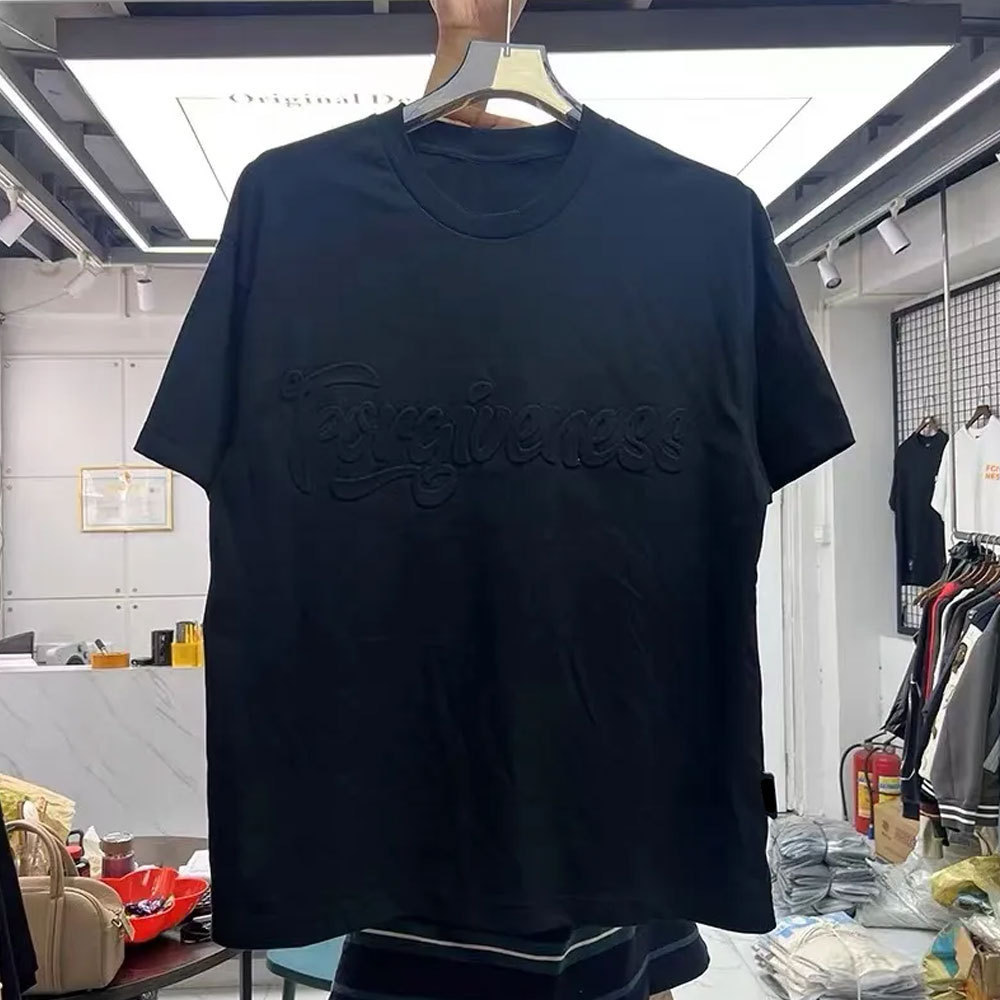 Wholesale 100% Cotton Embossed T-Shirt Custom Oversize Round Neck Short Sleeve T-shirt Breathable Embossed O-neck T-shirt