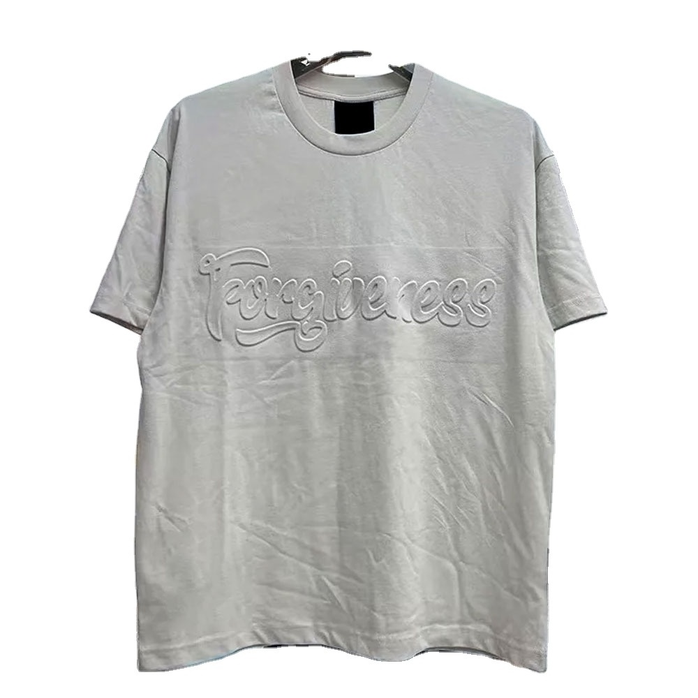 Wholesale 100% Cotton Embossed T-Shirt Custom Oversize Round Neck Short Sleeve T-shirt Breathable Embossed O-neck T-shirt