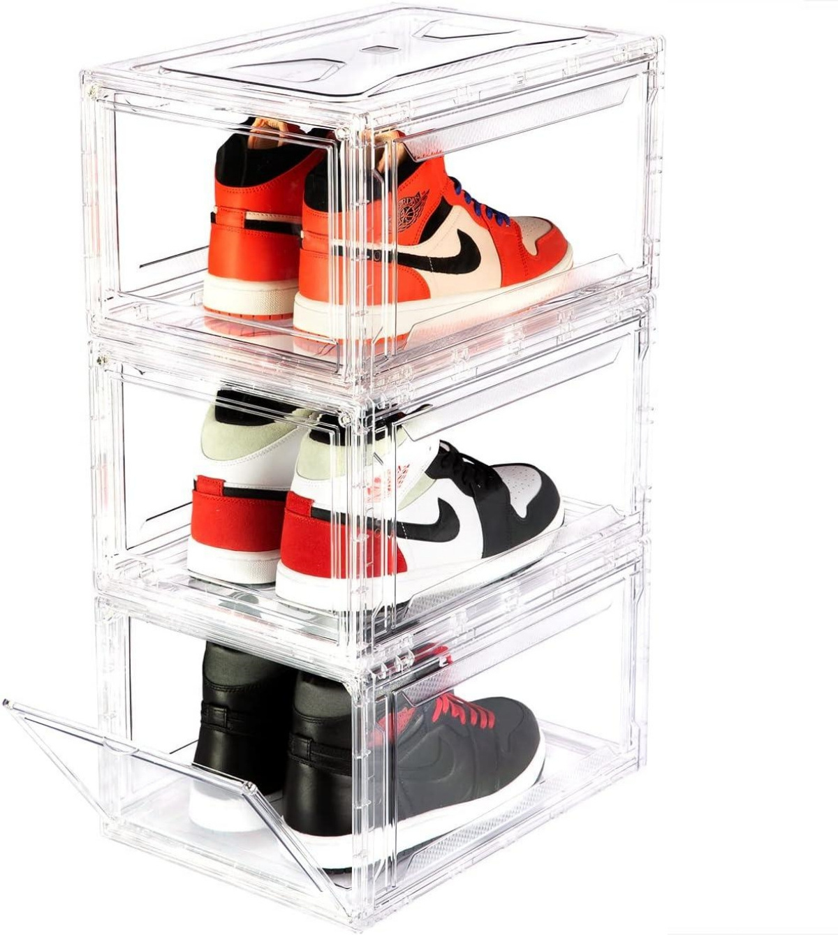 Transparent PET Plastic Stackable MAGNETIC Shoe Storage Box Sneaker Organizer Bins Display Organizer Shoe Box