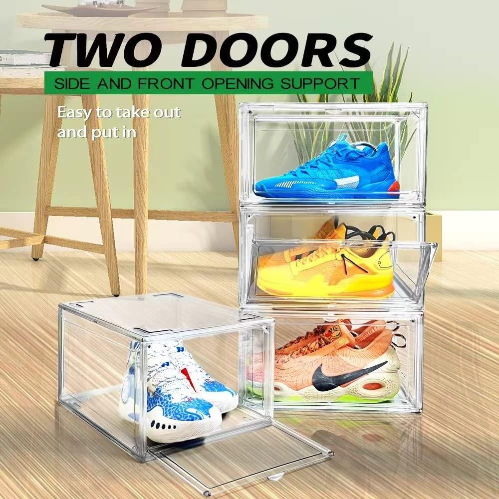 Transparent Magnetic Shoe Container Stackable Transparent Shoe Storage Box Acrylic Double Door Plastic Shoe Organizer