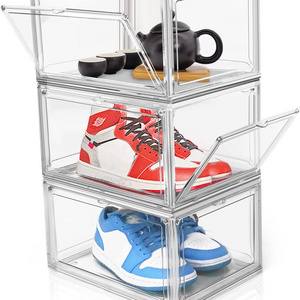 Transparent Magnetic Shoe Container Stackable Transparent Shoe Storage Box Acrylic Double Door Plastic Shoe Organizer