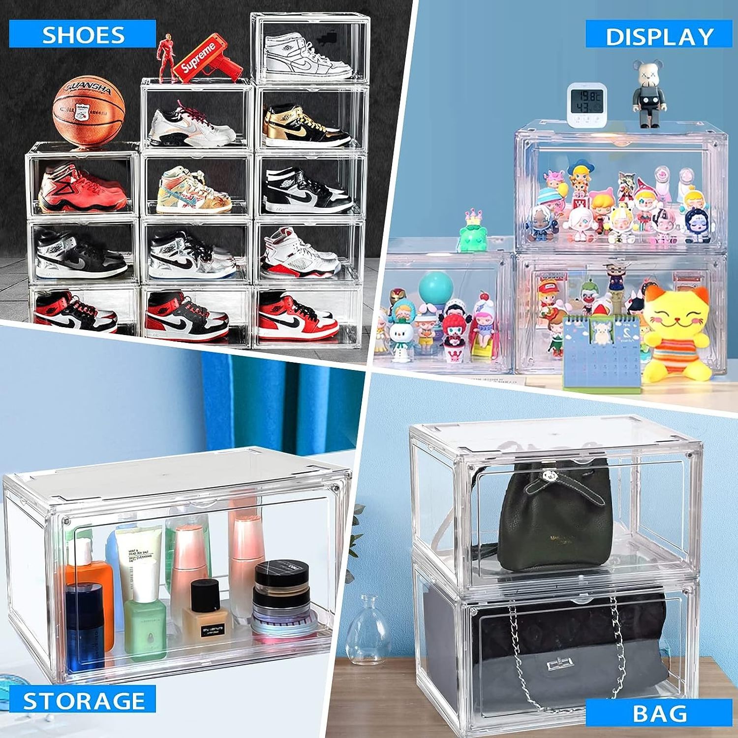 Transparent Magnetic Shoe Container Stackable Transparent Shoe Storage Box Acrylic Double Door Plastic Shoe Organizer