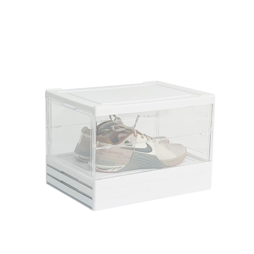 3 Layers Installation Free Foldable Shoe Storage Boxes Space-saving Collapsible Stackable Folding Plastic Clear Shoe Organizer