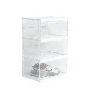 3 Layers Installation Free Foldable Shoe Storage Boxes Space-saving Collapsible Stackable Folding Plastic Clear Shoe Organizer