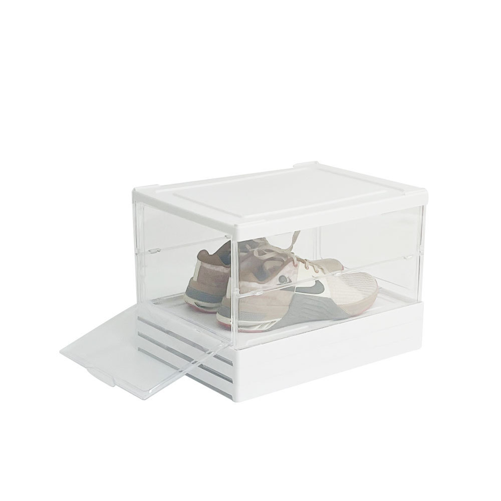 3 Layers Installation Free Foldable Shoe Storage Boxes Space-saving Collapsible Stackable Folding Plastic Clear Shoe Organizer