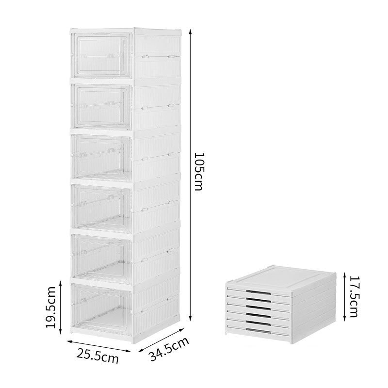 Free Installation 6-Tier Foldable Shoe Rack Organizer Plastic Collapsible Storage Container Stackable Folding Shoe Storage Box