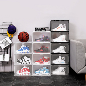 Home Decor Transparent Stackable Dustproof Flip Men Shoes Storage Container Foldable Wholesale Plastic Shoe Box Storage