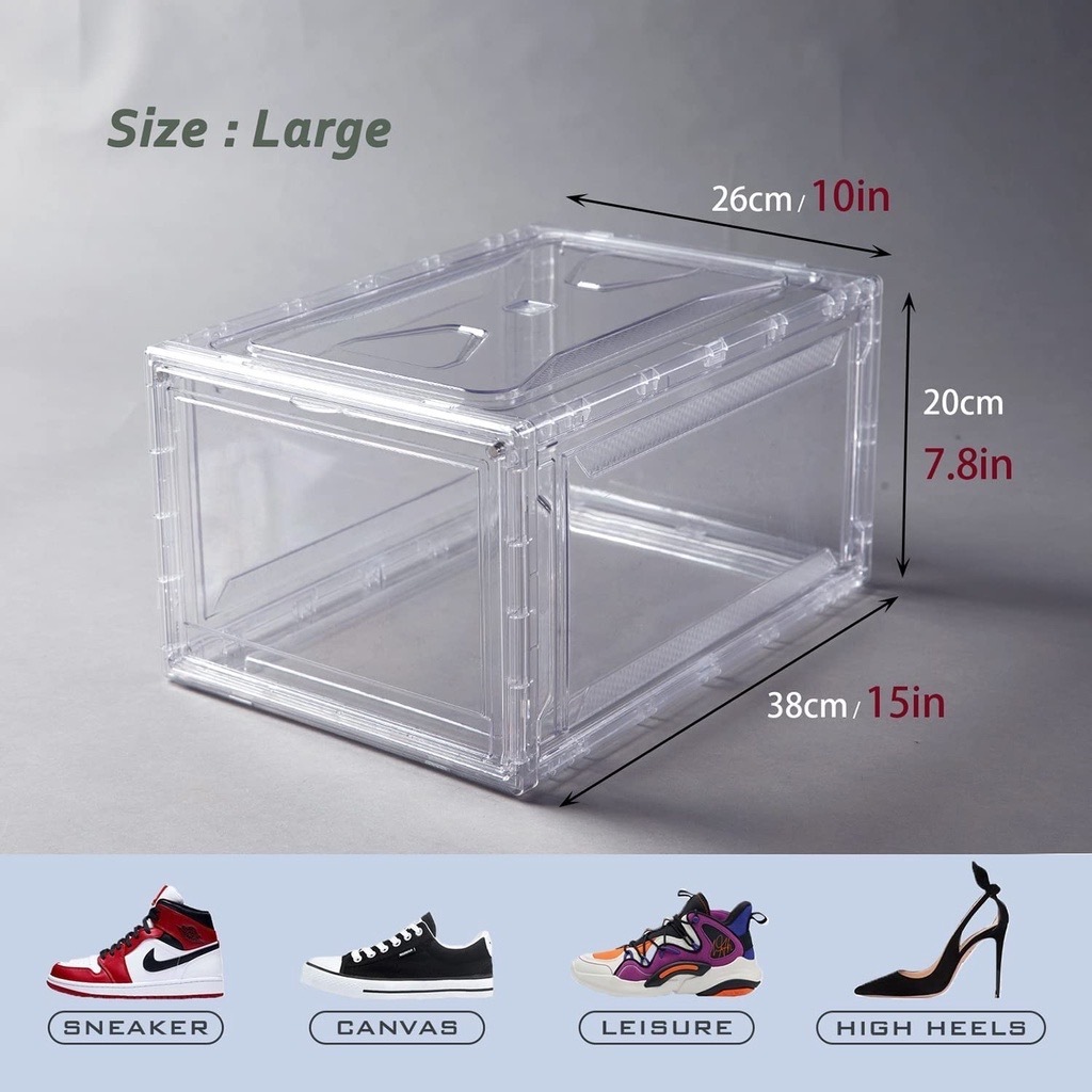 Wholesale Transparent Plastic Sneaker Stackable Shoe Storage Boxes Drop Front Magnetic Clear Shoe Box