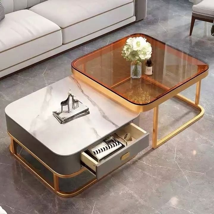 Factory Wholesale Silver Glass Top Crushed Diamond Mirrored Designer Square Gold Coffee Table