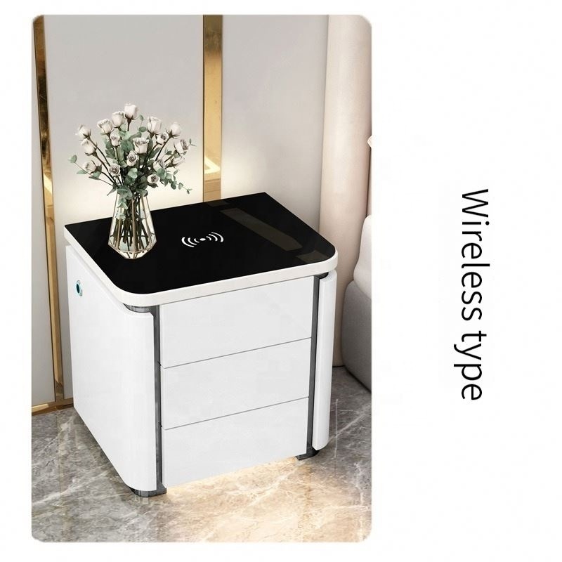 2024 Hot Sell Modern Smart Induction Light Wireless USB Fingerprint Lock Bedside Table Nightstand