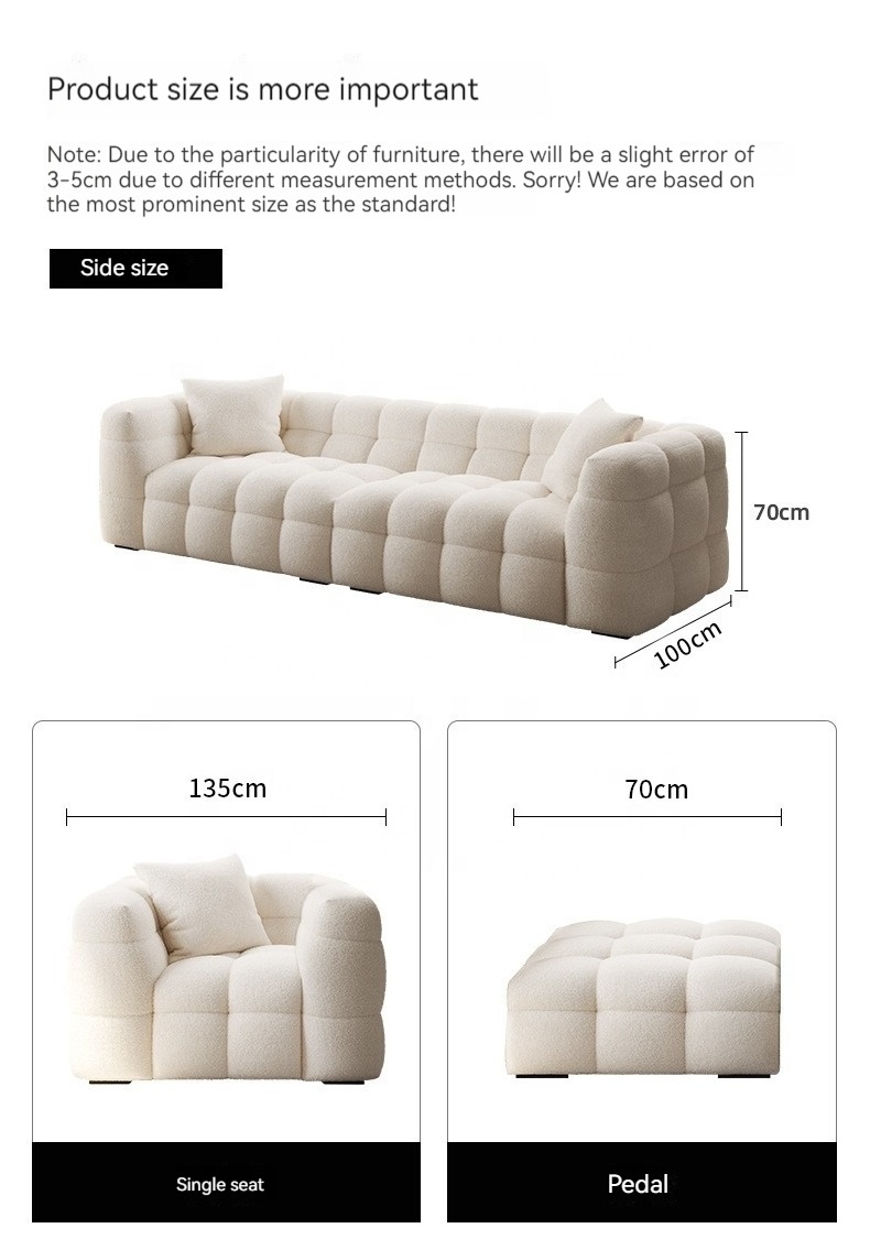 2024 Marshmallow Style Lamb Wool Fabric Living Room Sectional Sofa For Small Places