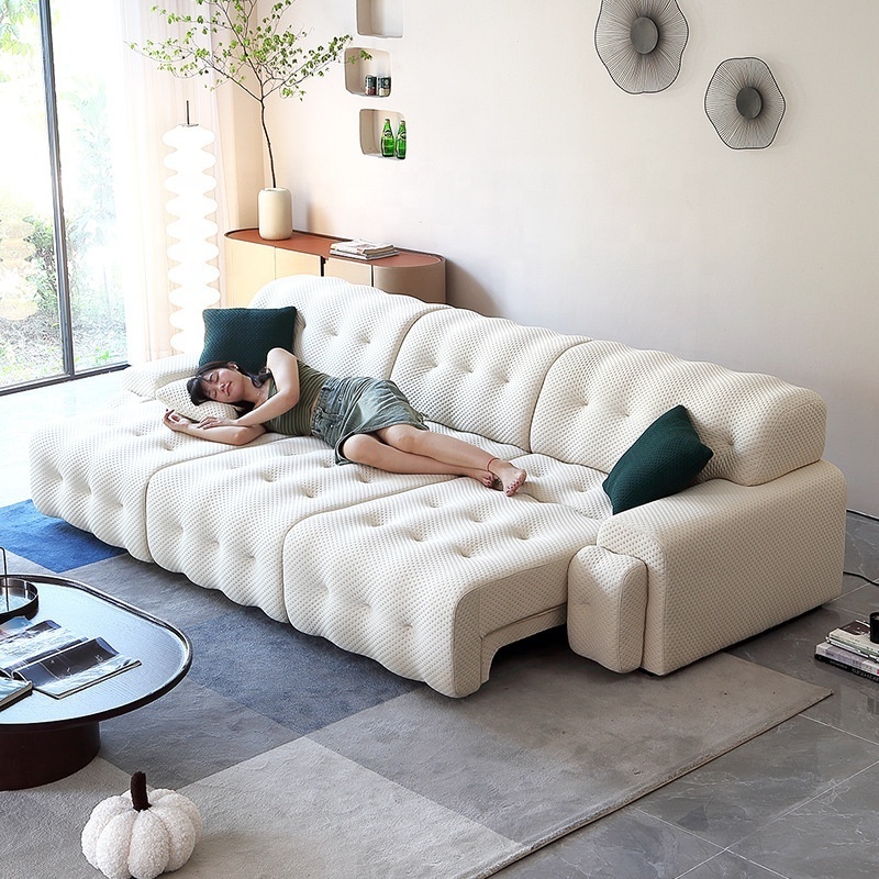 2024 Italian Minimalist Sofa Bed Electric Retractable Home Textile Fabric Dyed Yarn Woven Sofa