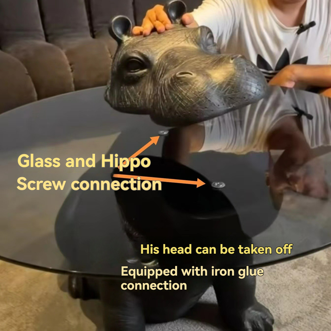 Creative Hippo Designer Coffee Table Tempered Glass Rotate Coffee Table Nordic Coffee Table