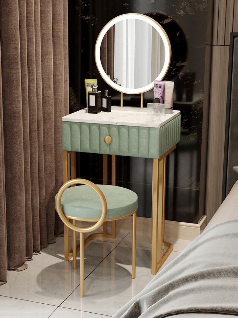 Modern Simple Flannelette Bedroom Furniture Mini Metal Makeup Light Luxury Delicate Dressing Table Set Dresser