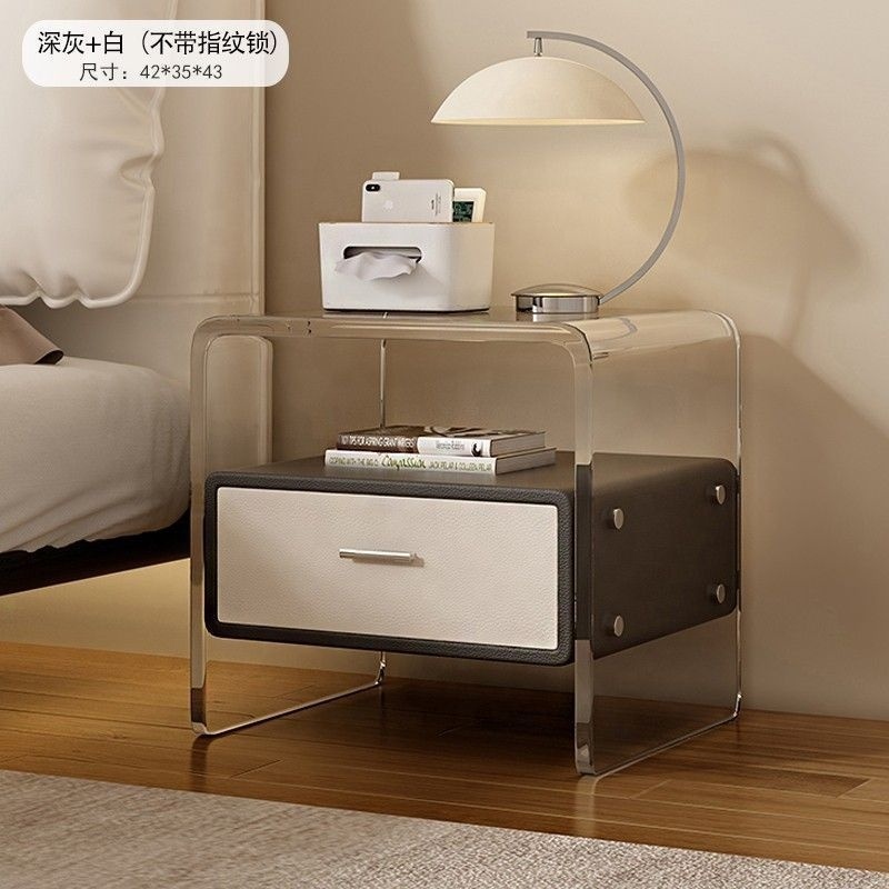 2024 Smart Luxury Beautiful Fingerprint Lock Bedroom Bedside Table Cabinet Wooden Nightstand