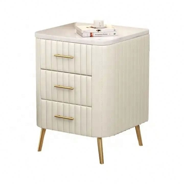 Nordic 2024 Fashion Room Bedroom Bedside Simple Modern Marble Nightstand With Velvet