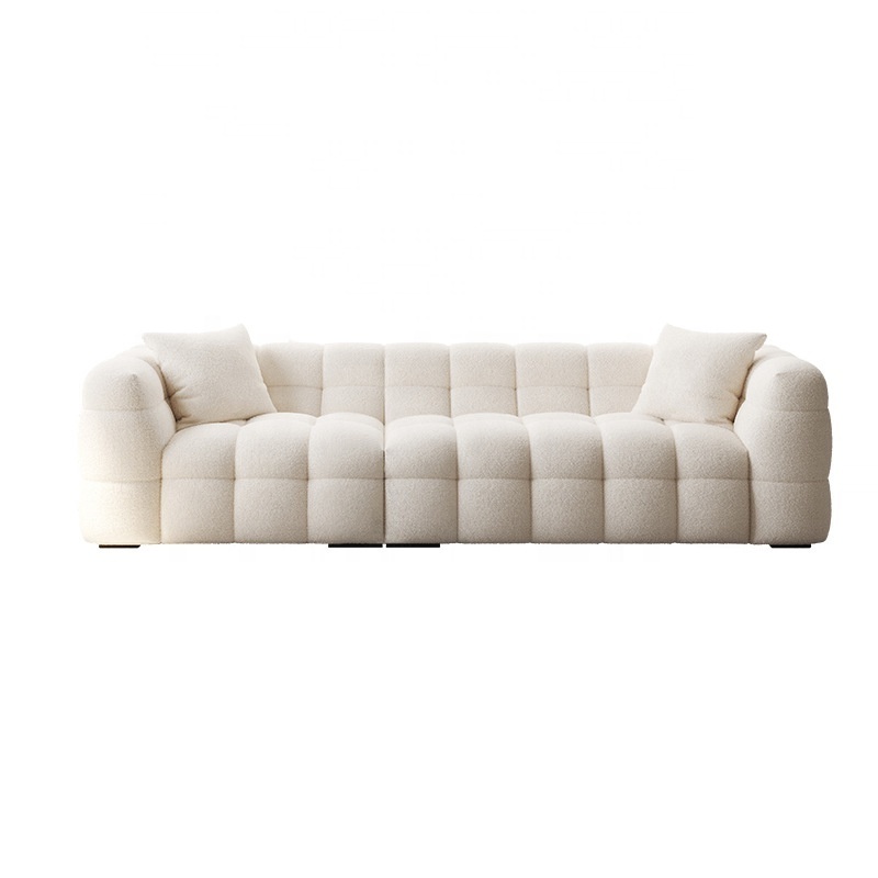 2024 Marshmallow Style Lamb Wool Fabric Living Room Sectional Sofa For Small Places