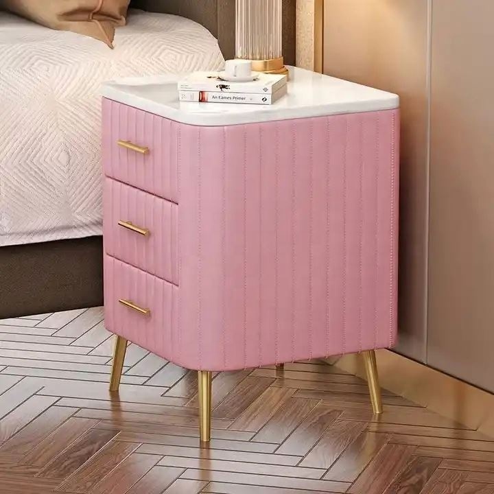 Nordic 2024 Fashion Room Bedroom Bedside Simple Modern Marble Nightstand With Velvet