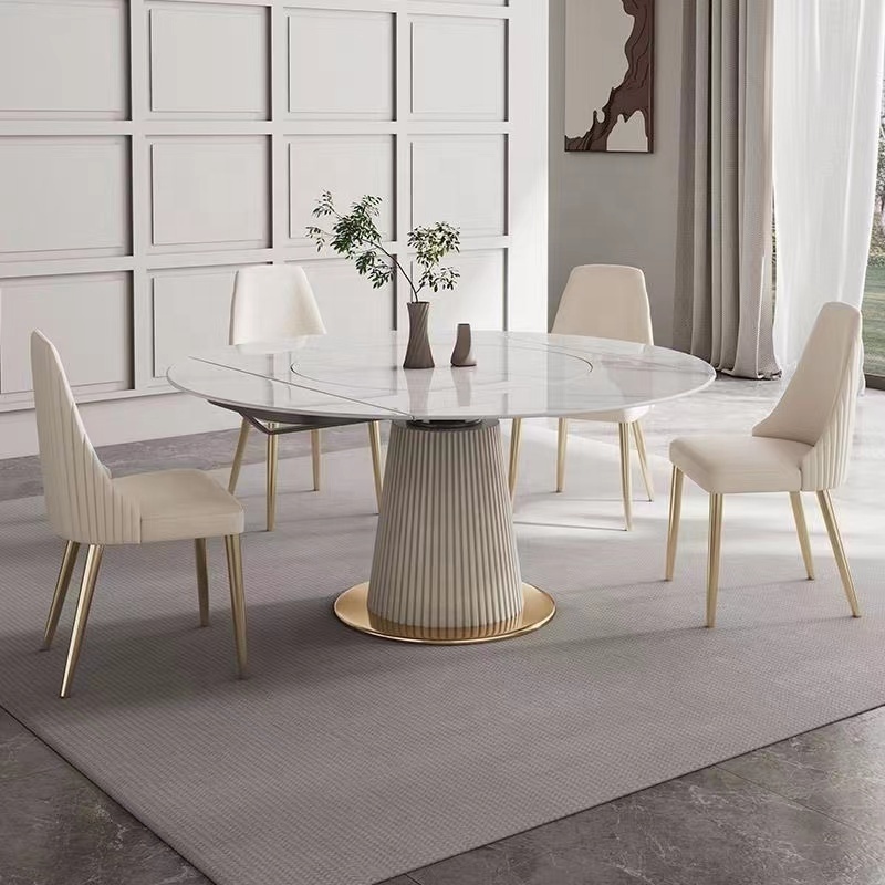 Light Luxury Slate Telescopic Foldable Dining Table Multi-functional Rotating Italian-style Dining Table And Chairs