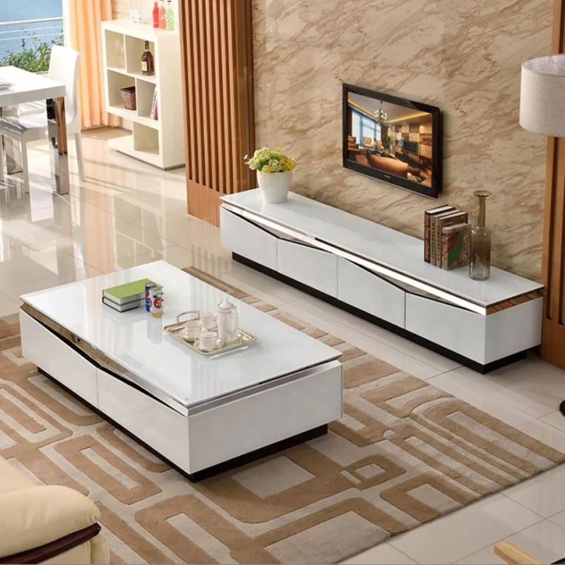 Modern Luxury Gold Metal White Black Tv Stand Center Tea Table And Tv Console Cabinet Stands Combination Living Room Furniture