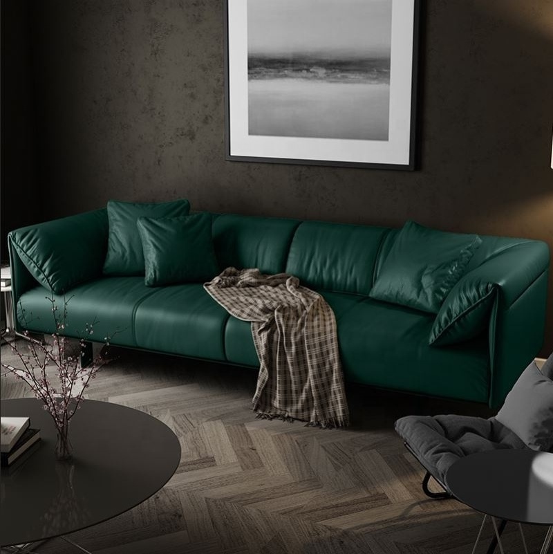 2024 Dark Green Hong Kong Style Luxury Living Room Leather Sofa