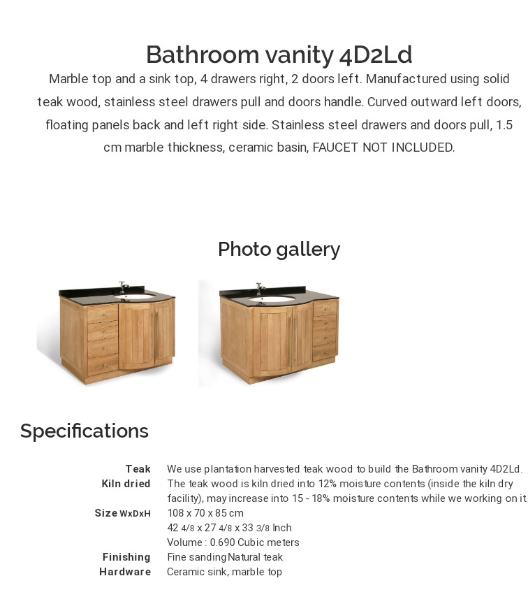 Luxury Style Bathroom Vanity With Solid Teak Wood and Sink