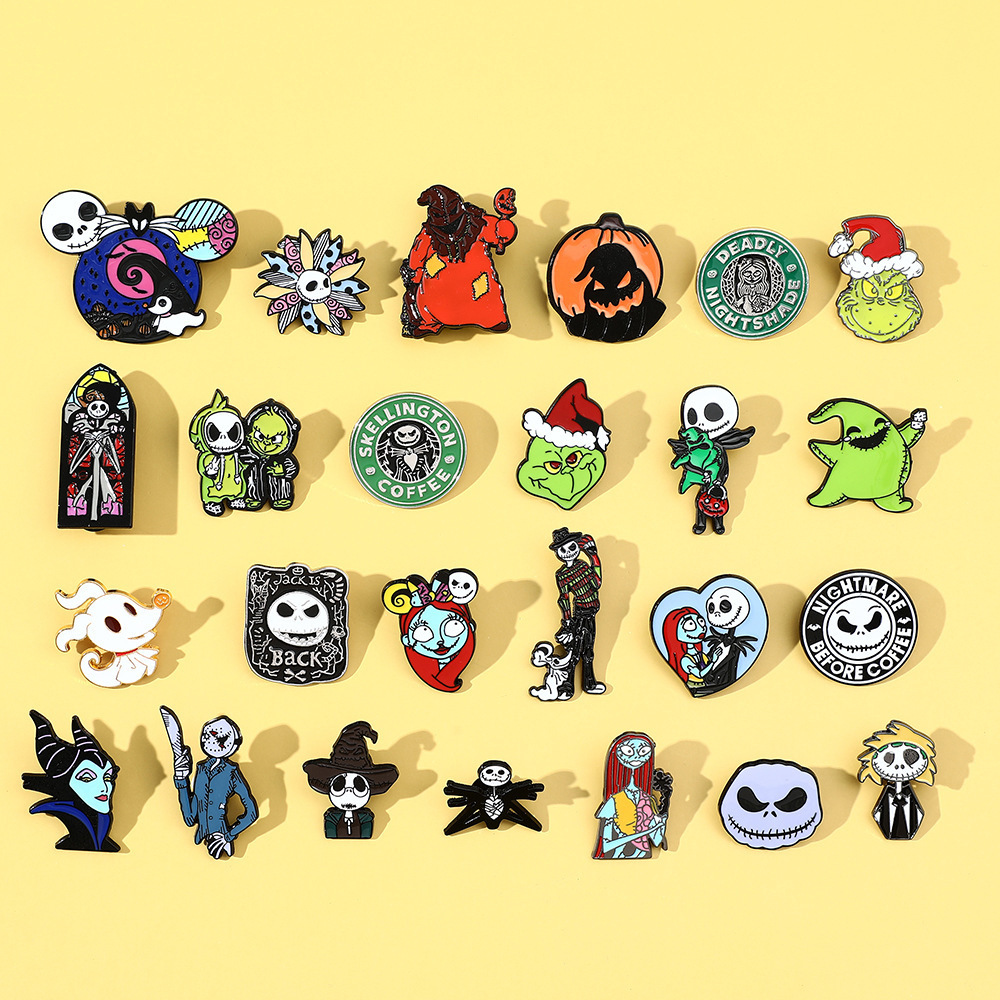 LOW MOQ Halloween funny scary cute cartoon badge metal crafts dyed black soft enamel pins in stock