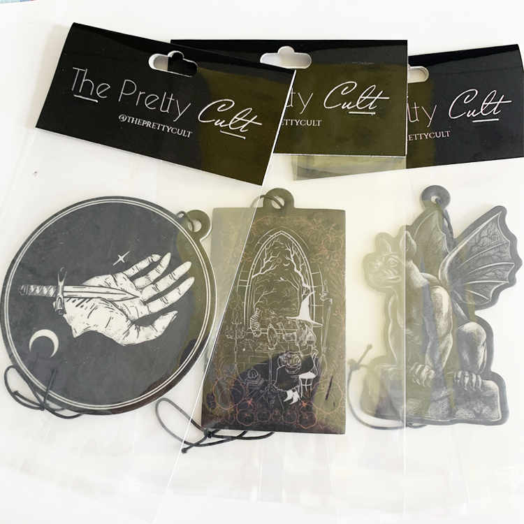 Long lasting fragrance custom brand logo air fresheners hanging cotton paper car air fresheners with card package