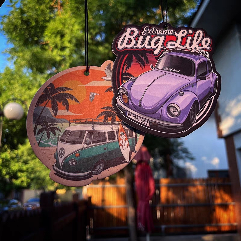 No minimum OEM hot selling custom car shaped hanging car air freshener with different fragrance with cardboard packaging