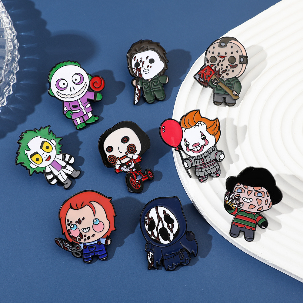 LOW MOQ Halloween funny scary cute cartoon badge metal crafts dyed black soft enamel pins in stock